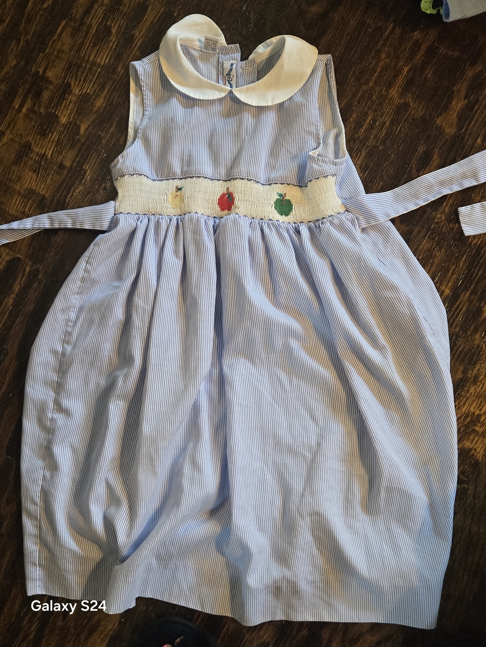 Light Blue Striped Peter Pan Collar Hand Smocked Kids Dress